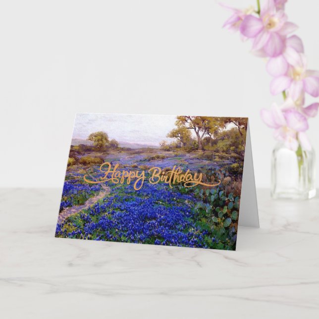 Carte Joyeux anniversaire, Bluebonnets à Twilight, (Orchidée)