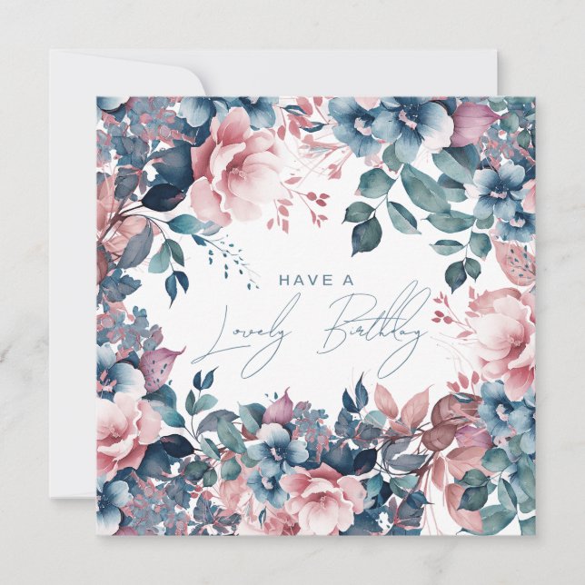 Carte Joyeux anniversaire Bohème Jardin Bleu Floral (Devant)