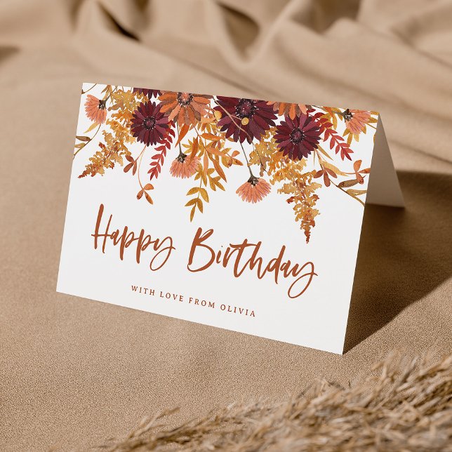 Carte Joyeux anniversaire | Boho Fleurs sauvages avec ph (Créateur téléchargé)