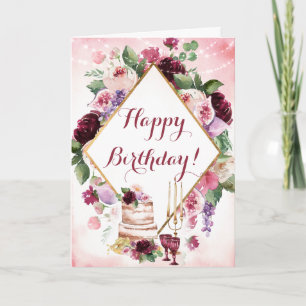 Carte Joyeux Anniversaire Boho Floral Vin Or