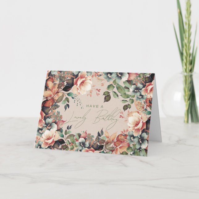 Carte Joyeux Anniversaire Boho Garden Floral Champagne (Devant)