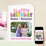 Carte Joyeux Anniversaire Bougies colorées mignonne Phot<br><div class="desc">Personnalisé Happy Birthday carte photo écrit avec des bougies colorées. Le modèle est prêt pour vous à ajouter 3 de vos photos préférées et personnaliser le libellé avec un nom ou une relation (Isabella / bestie / soeur, par exemple), un message en bas comme "avoir une journée géniale!". Vous pouvez...</div>