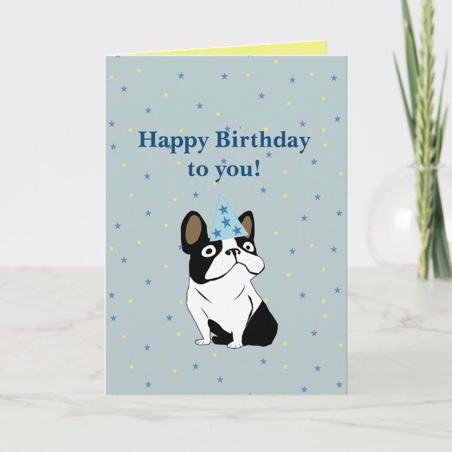 Carte Joyeux anniversaire Bouledogue français (Devant)