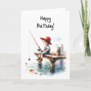 Carte Joyeux Anniversaire Boy Fishing Pond Pier Rouge Ca