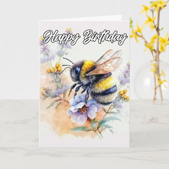 Carte Joyeux anniversaire | Bumblebee printanière (Fleur jaune)