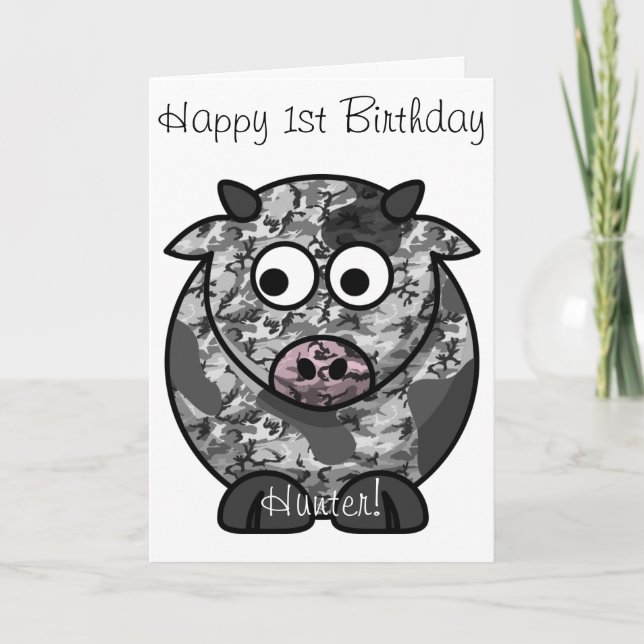 Carte Joyeux anniversaire Camo Cow (Devant)