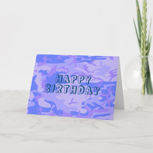 Carte Joyeux Anniversaire Camouflage Pastel Bleu Abstrai (Devant)