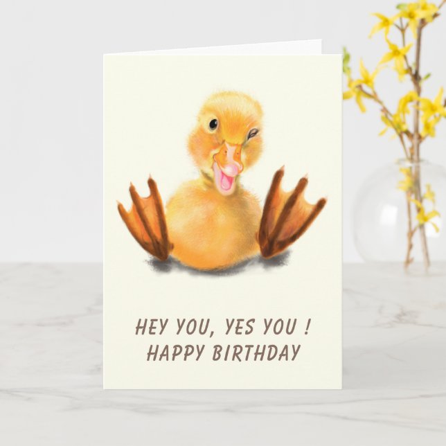 Carte Joyeux Anniversaire Canard Jaune Drôle Clin  (Fleur jaune)