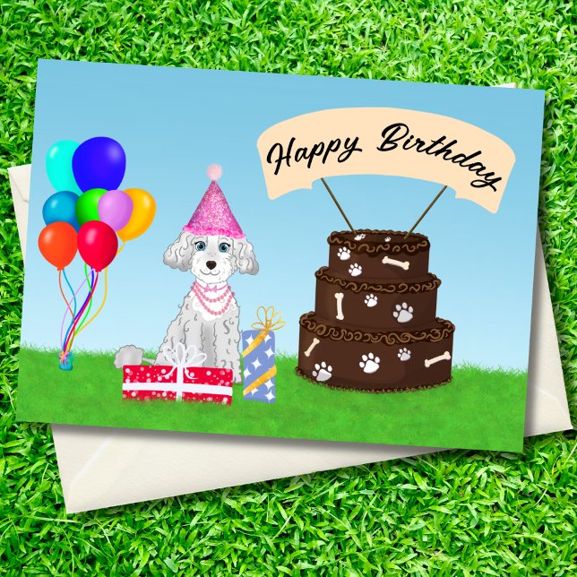 Carte Joyeux Anniversaire Caniche avec Gâteau d'Annivers (Créateur téléchargé)