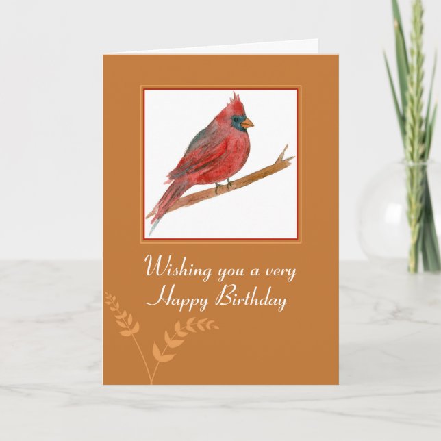 Carte Joyeux Anniversaire Cardinal Rouge Aquarelle (Devant)