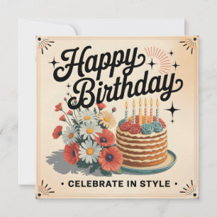 Carte "Joyeux Anniversaire - Célébrez avec Style" Vintag