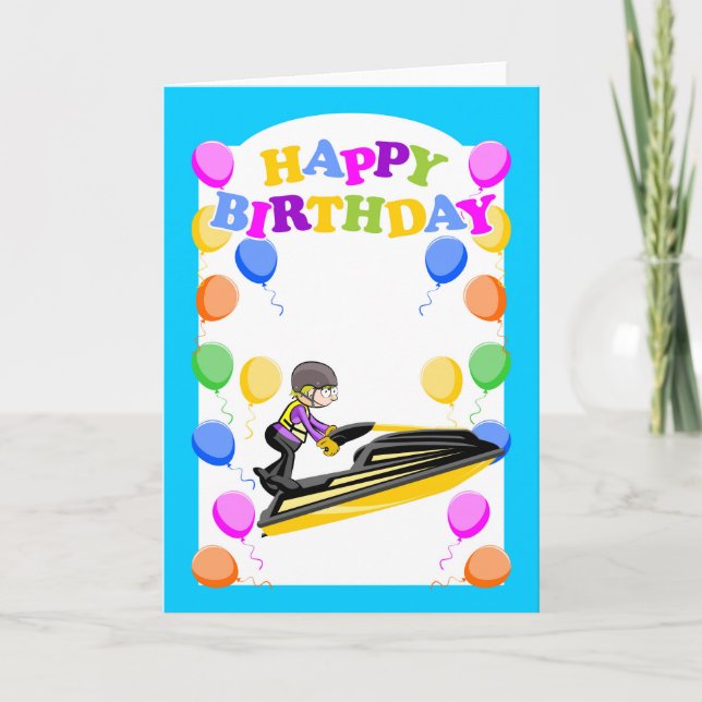 Carte Joyeux anniversaire, champion de jet ski (Devant)