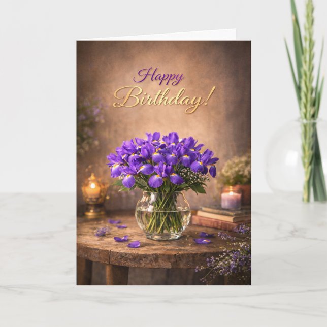 Carte Joyeux Anniversaire Chandelle Lumière Iris Violet (Devant)