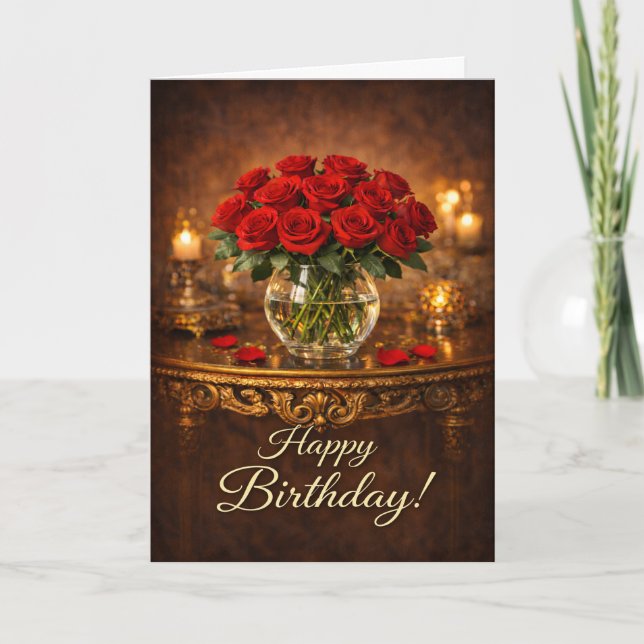 Carte Joyeux Anniversaire Chandelle Rose Rouge (Devant)