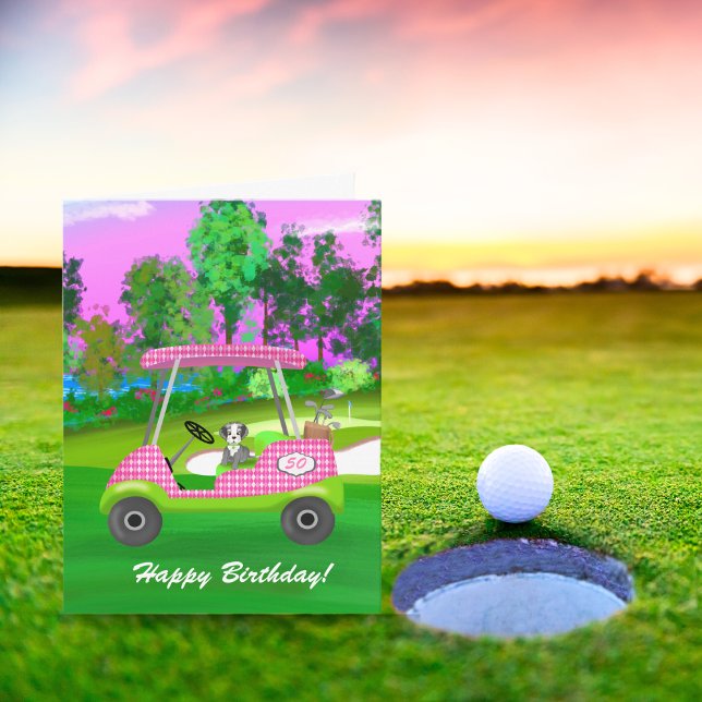 Carte Joyeux Anniversaire Chariot de Golf Avec Schnauzer (Créateur téléchargé)