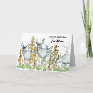 Carte Joyeux Anniversaire Chasse Pâturage Faune de Cerfs