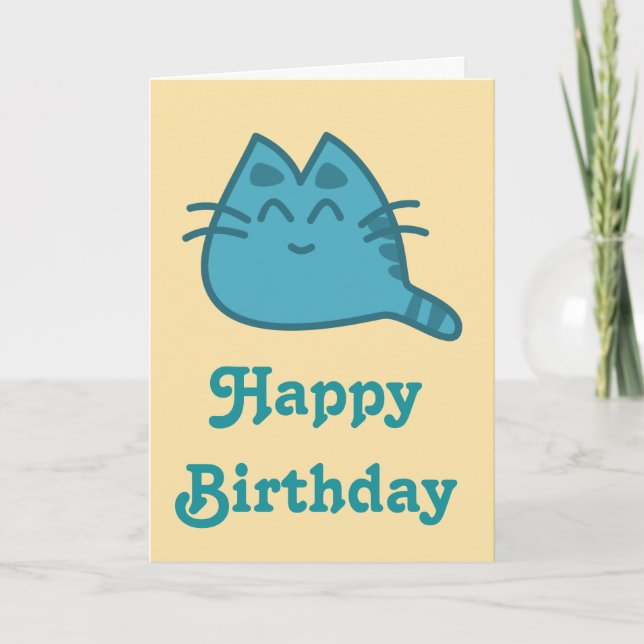 Carte Joyeux Anniversaire Chat Bleu Sourire (Devant)