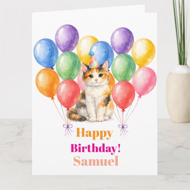 Carte Joyeux Anniversaire Chat Calico Animal (Devant)