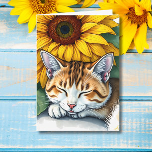 Carte Joyeux anniversaire   Chat et tournesol