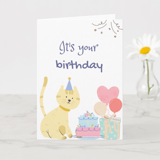 Carte Joyeux Anniversaire Chat Mignon | C'est ton annive (Petite plante)
