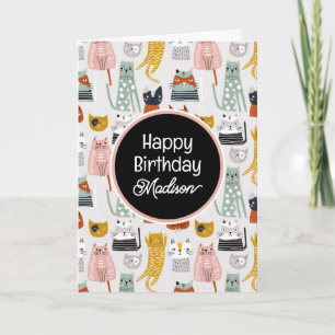 Carte Joyeux Anniversaire   Chat Mignon Dessiné à la Mai