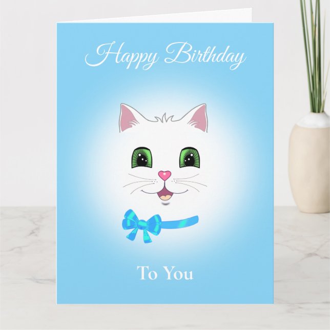 Carte Joyeux Anniversaire Chat Mignon Heureux Visage sur (Devant)