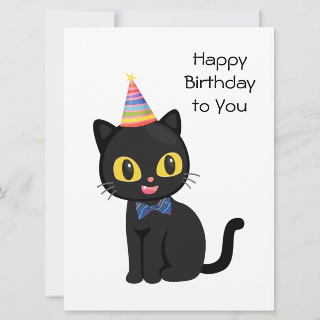 Carte Joyeux Anniversaire Chat noir avec Casquette de fê (Devant)