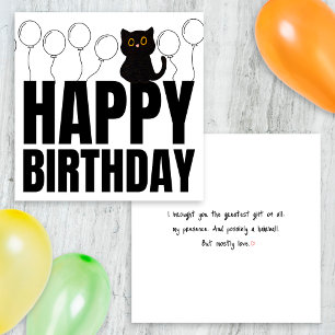 Carte Joyeux Anniversaire Chat Noir Drôle en Noir et Bla