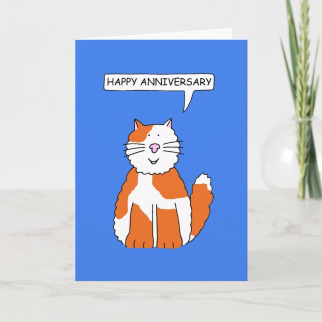Carte Joyeux Anniversaire Chat Roux et Blanc (Devant)