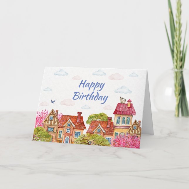 Carte Joyeux Anniversaire Chat sur le Toit  (Devant)
