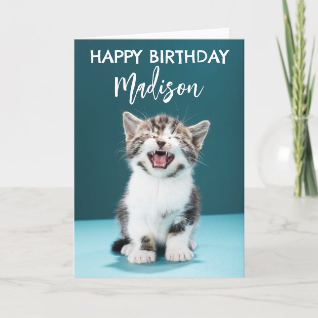 Carte Joyeux Anniversaire | Chaton bébé qui miaule (Devant)