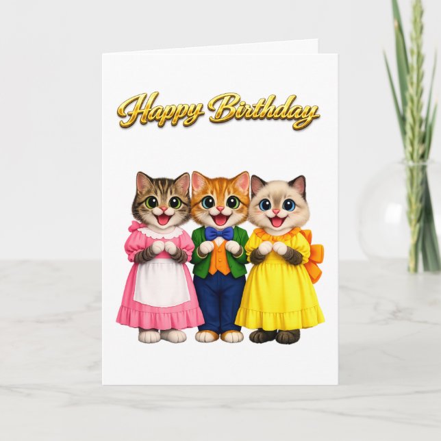 Carte Joyeux Anniversaire Chatons de Style Victorien Col (Devant)