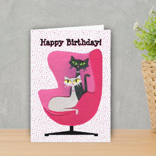 Carte Joyeux anniversaire chats de style milieu de siècl
