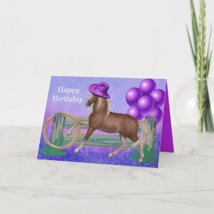 Carte Joyeux Anniversaire Cheval Avec Chapeau Violet et 