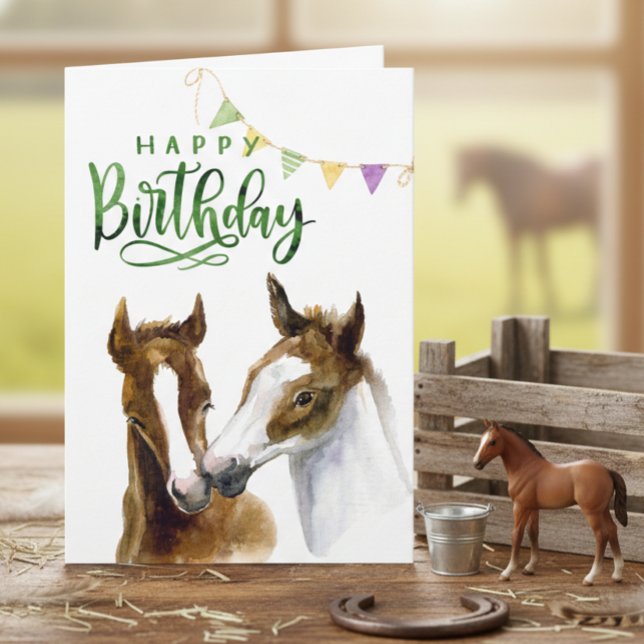Carte Joyeux Anniversaire Cheval Colt Aquarelle  (Créateur téléchargé)