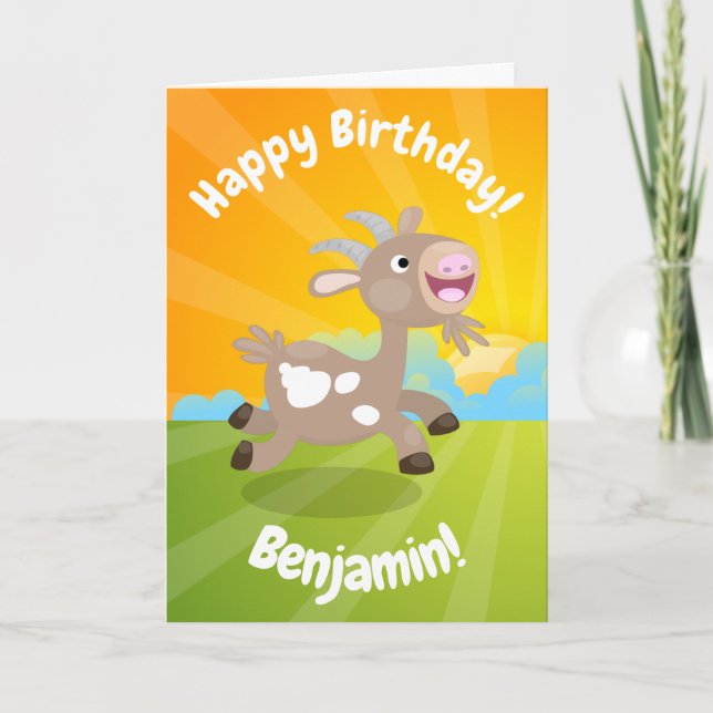 Carte Joyeux anniversaire chèvre cartoon mignon (Devant)