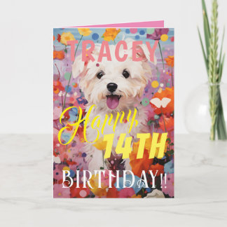 Carte Joyeux Anniversaire Chien Adorable Rose