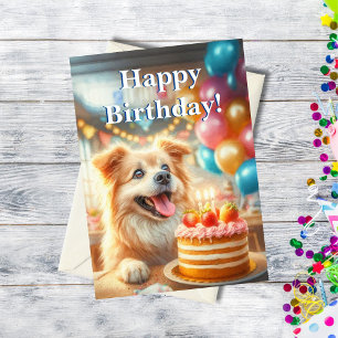 Carte Joyeux Anniversaire Chien Avec Gâteau création art