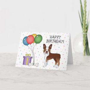 Carte Joyeux Anniversaire Chien Boston Terrier Rouge Et 