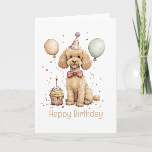 Carte Joyeux Anniversaire Chien Caniche Standard (Devant)