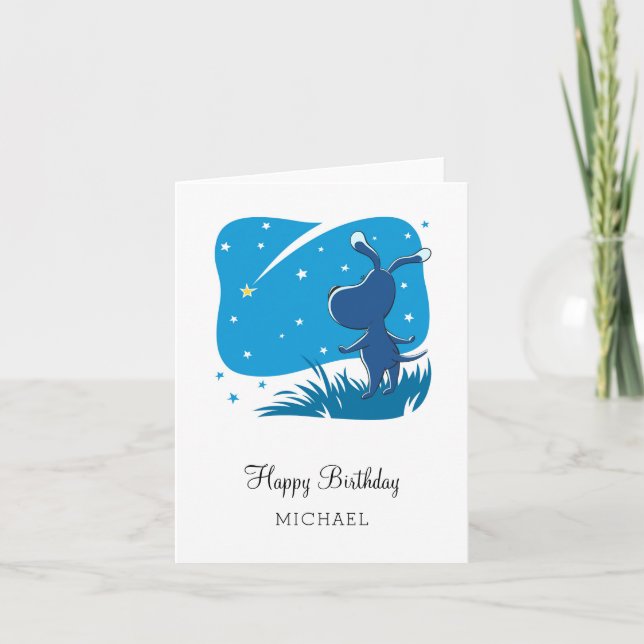 Carte Joyeux Anniversaire Chien Chiot Puppy Shoot Star S (Devant)