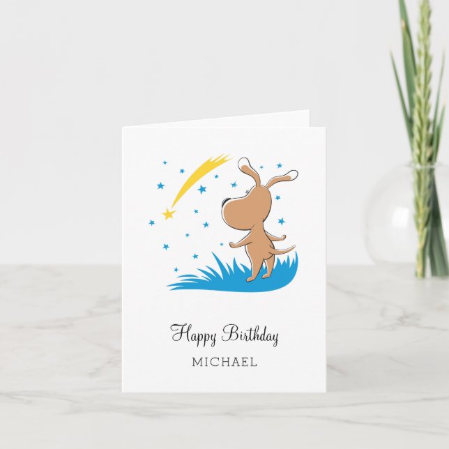 Carte Joyeux Anniversaire Chien Chiot Puppy Shoot Star S (Devant)