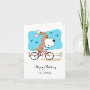 Carte Joyeux Anniversaire Chien Chiot Puppy Vélo équitat