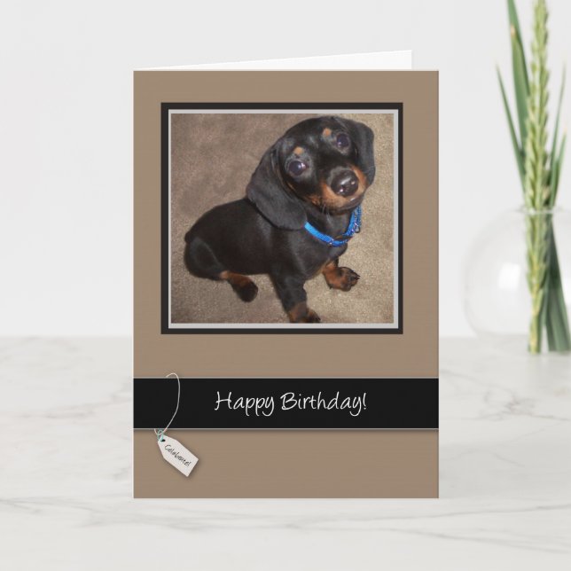 Carte Joyeux anniversaire, chien, Dachshund (Devant)