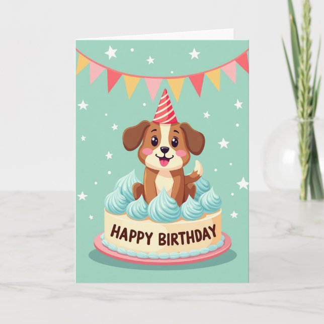 Carte Joyeux Anniversaire Chien Dans Gâteau (Devant)