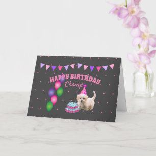 Carte Joyeux Anniversaire chien mignon avec pois de gâte