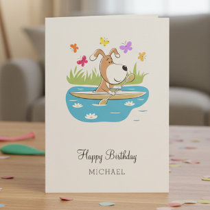 Carte Joyeux Anniversaire Chien Mignon Chien Kayak Kayak