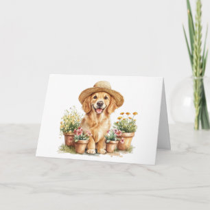 Carte Joyeux Anniversaire Chien Retriever Doré Jardinage
