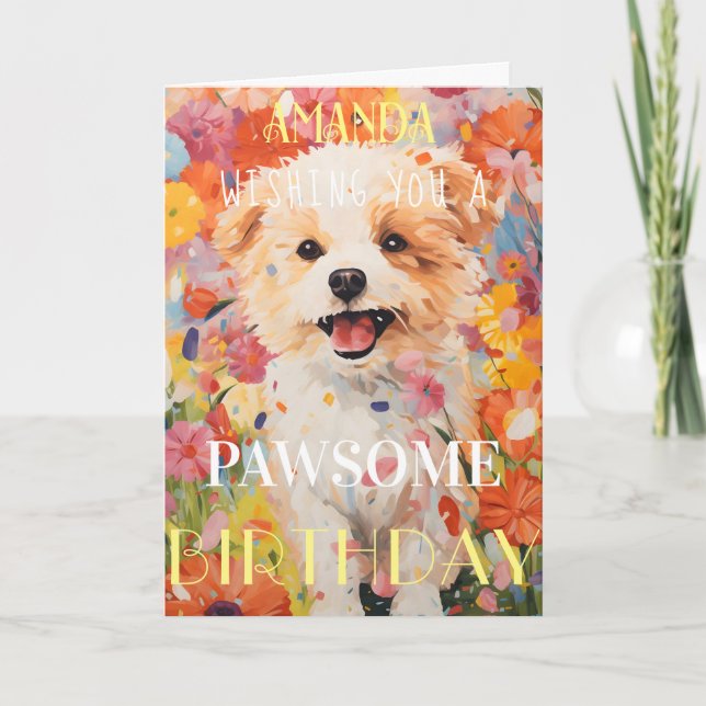 Carte Joyeux Anniversaire Chien Rose Mignon (Devant)