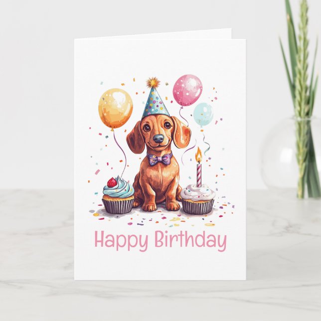 Carte Joyeux Anniversaire Chien Teckel  (Devant)